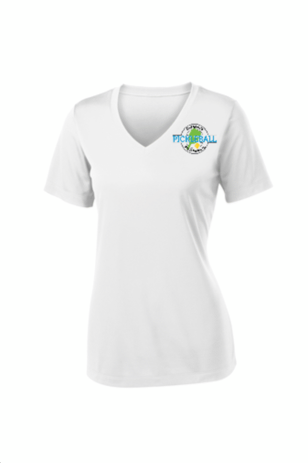 DEL WEBB WOMENS LST353 COMPETITOR V NECK TEE LOGO ON FRONT AND BACK